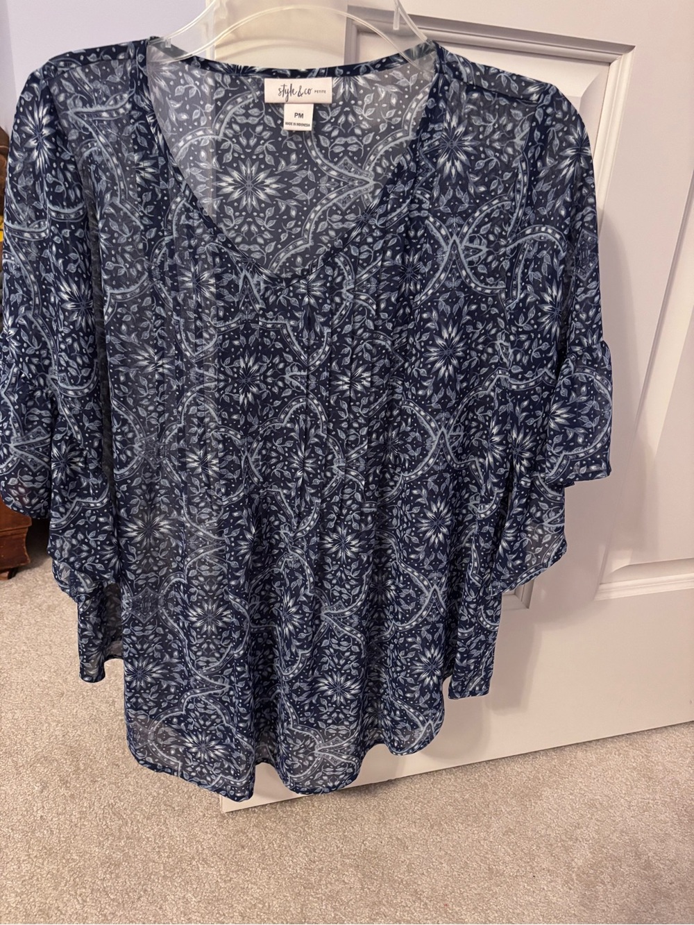 Style & Co. Navy Floral Medallion V-Neck Blouse